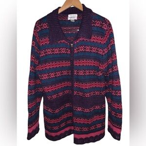 Christopher & Banks Hand Crochet Cardigan Purple, pink, & blue Size Large zip up